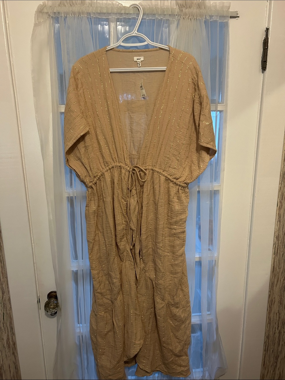 Beige with gold flecks Drawstring swimsuit cover up